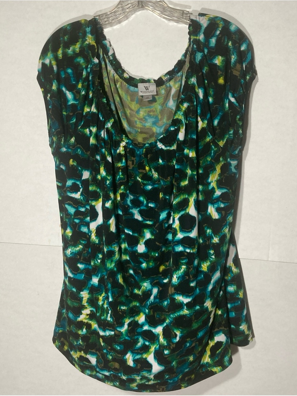 WORTHINGTON green multicolor scoop neck cap sleeve stretchy top 1X
